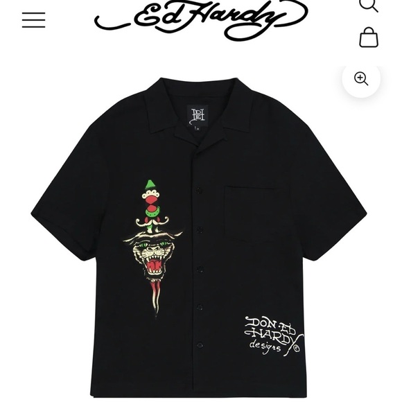 Ed Hardy Love Kills Slowly Woven Black Short Sleeve Button Up Camp Shirt XL - Picture 3 of 15